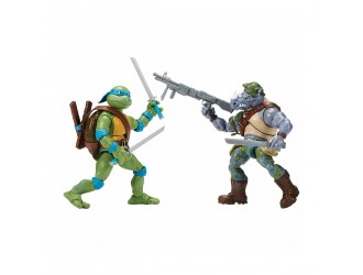 Set Figurine Testoasele Ninja Leonardo vs Rocksteady 15 cm cu articulatii TMNT