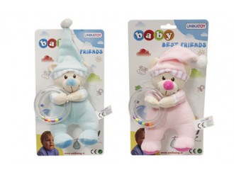Jucarie de plus Ursulet cu zornaitoare 18CM (roz/albastru) UNIKATOY 24024