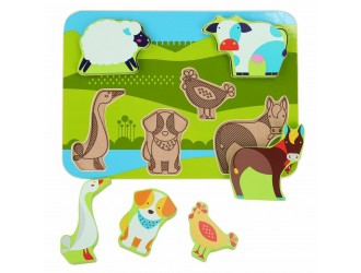 Puzzle din lemn Animale de la ferma (7 piese) Lucy & Leo