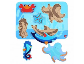 Puzzle din lemn Animale Marine (6 piese) Lucy & Leo