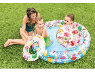 Set Piscina gonflabila Intex "Fructe", Include Minge si Cerc, 122 x 25 cm, 2 ani+