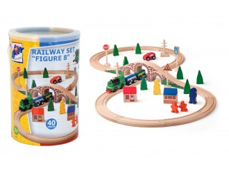 Set din lemn Cale ferata cu tren electric si vagoane magnetice 40 el. 91121