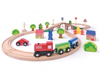 Set din lemn Cale ferata, tren si vagoane magnetice 40 el. 93061