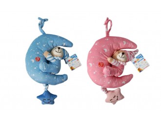 Jucarie muzicala de atarnat Ursulet pe luna 22cm (1 buc.) roz/albastru 23378