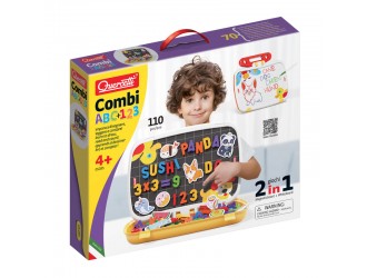 Tabla magnetica cu litere, numere si marker 120 el. 2 in 1 Combi ABC+123 Quercetti
