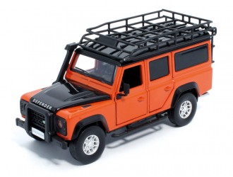 Macheta auto Land Rover Defender 110, 1:32, Tangiers Orange mecanism pull-back, lumini si sunet