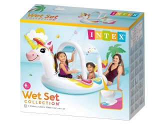 Piscina gonflabila Intex "Unicorn", cu Baldachin si Pulverizator de apa, 254 x 132 x 109 cm, 130 L, 2 ani+