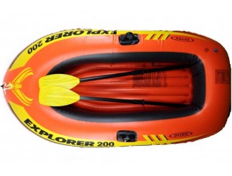 Set Barca gonflabila Intex "Explorer 200", Include Vasle si Pompa, 185 x 94 x 41 cm, Sarcina 95 kg, 6 ani+