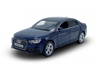 Macheta auto Audi A4, 1:32, Blue directie activa roti fata, suspensii, lumini si sunet