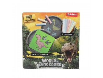 Set Deseneaza cu creta Dinozauri cu 6 buc. creta color si 4 sabloane