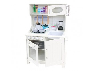 Bucatarie din lemn pentru copii, culoare alba, cu accesorii
