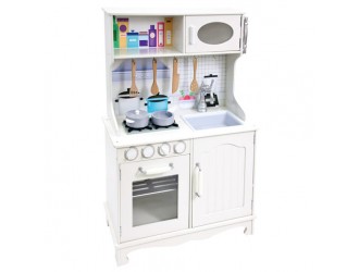 Bucatarie din lemn pentru copii, culoare alba, cu accesorii