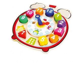 Puzzle din lemn Ceas cu figuri geometrice colorate