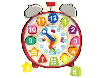 Puzzle din lemn Ceas cu figuri geometrice colorate