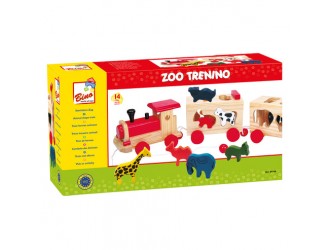 Tren-Sortator Zoo cu sfoara si figurine animale, 14 piese, 55x12x12 cm