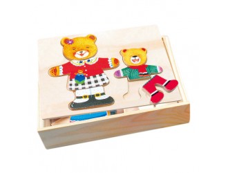  Puzzle din lemn in cutie, Imbraca Mama si fiul Urs, 36 piese