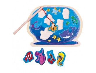 Puzzle-Pescuit magnetic din lemn, Acvariu, 11 piese, 30 x 23,5 x 1 cm