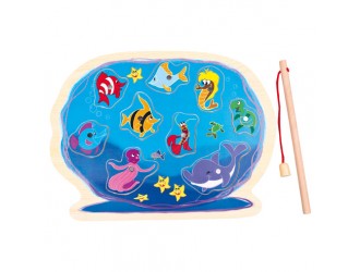 Puzzle-Pescuit magnetic din lemn, Acvariu, 11 piese, 30 x 23,5 x 1 cm