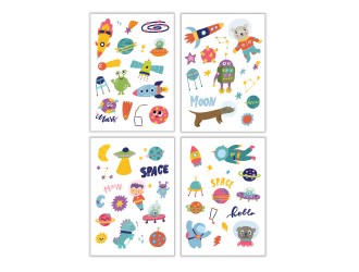 Set tatuaje temporare, 4 foi, Prietenii Spatiali