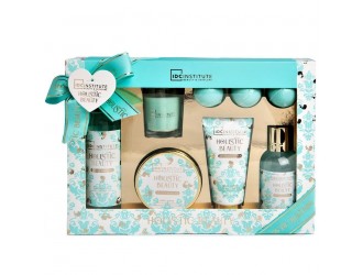 Set gel dus, spuma baie, lotiune corp, exfoliant, 3 bile solubile de baie Holistic Beauty, IDC Institute
