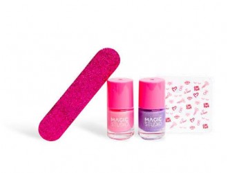Set produse pentru unghii 2 lacuri, pila si autocolante Pretty Girls Nails Art Magic Studio