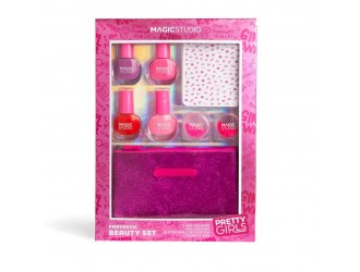 Set produse pentru unghii 4 lacuri,  autocolante, sclipici si gentuta Pretty Girls Nails Art Magic Studio