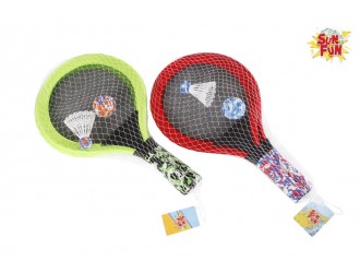 Set 2 palete badminton de plaja 48 cm cu 2 fluturasi si minge rosu/verde