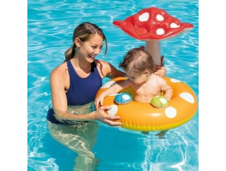 Colac gonflabil tip scaunel Intex "Ciupercuta", cu Parasolar si Decupaje pentru picioare, 69 cm, 1-2 ani, max. 15 kg