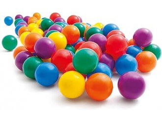 Set 100 Mingi Colorate Intex pentru Centre de Joaca, Diametru 8 cm, Plastic Moale si Sigur, include Geanta Transport