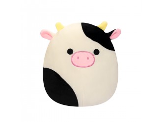 Jucarie de plus 19 cm, Connor Vacuta alba cu pete negre, Squishmallows