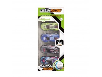 Set cu 4 masini din metal, mecanism pull-back Crash Racing in asortiment