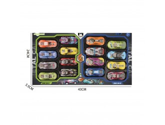 Set cu 16 masinute diferite, functie salt in fata si lateral