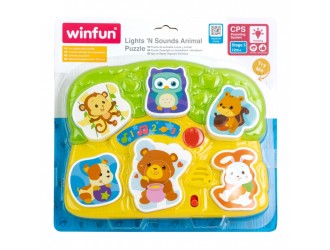 Jucarie educativa Puzzle Animale cu sunete si lumini, engleza, Winfun
