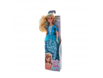 Papusa 29 cm, Printesa, rochie culoare albastra/roz