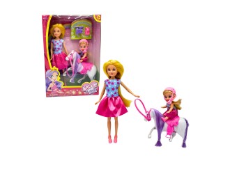 Set papusa 24 cm cu papusica 9 cm si figurina ponei