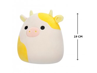 Jucarie de plus 19 cm, Bodie vacuta alba cu pete galbene, Squishmallows
