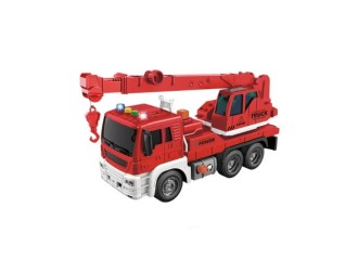 Jucarie Camion Macara, rosu, cu buton presiune, frictiune, sunete si lumini 1:16, JSTOYS, ZJA278622