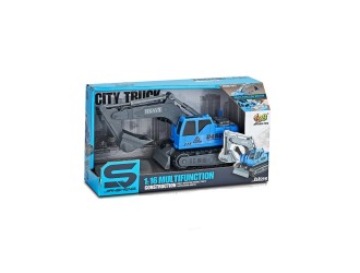 Jucarie Excavator, albastru, cu frictiune, sunete si lumini 1:16, JSTOYS, ZJA278638