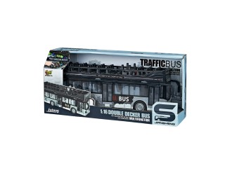 Jucarie Autobuz Excursie gri cu doua etaje, frictiune, sunete si lumini, 1:16, jstoys, ZJA314879
