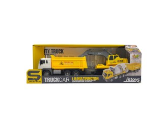 Camion basculanta cu inertie, remorca excavator, sunete si lumini, 1:16, jstoys, ZJA327088