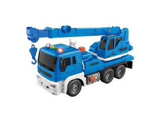 Jucarie Camion macara albastra cu frictiune, buton presiune, sunete si lumini, 1:16, jstoys, ZJA278621