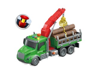 Camion verde cu remorca si containere, frictiune, buton presiune, sunete si lumini, 1:14, jstoys, ZJA363790