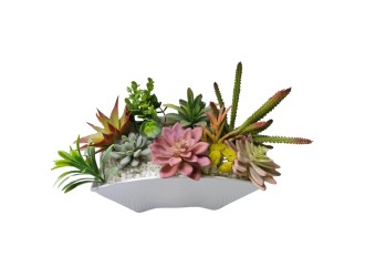 Aranjament plante  suculente multicolore artificiale in ghiveci 40x20x24 cm, ZJA361808