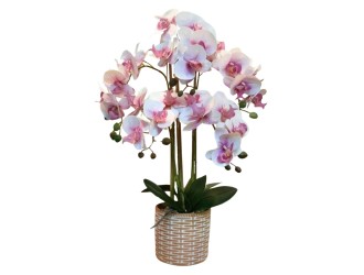 Orhidee artificiala alb-mov in ghiveci 60 cm PEVA, ZJA361816