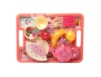 Platou cu set de ceai pentru copii cu torta si fructe de jucarie 25 el., ZJA323773