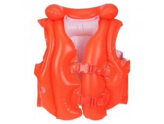 Vesta de inot gonflabila Intex Deluxe, Guler de sustinere si 2 Catarame Reglabile, 50 x 47 cm, 3-6 ani, Galben Neon