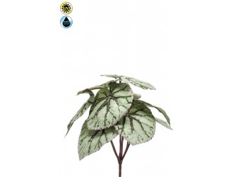 Tufa artificiala cu frunze de begonie, gri, rezistenta UV, 25cm