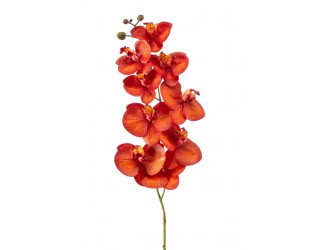 Orhidee artificiala Phalaenopsis portocaliu-rosu, ramura, 95cm