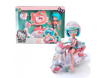 Papusa cu accesorii Pretty Pink pe scuter, cu 15 articulatii, 19,5cm seria Hello Kitty, 4SF Manga Dolls