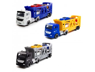 Macheta Camion transportor de masini in cutie din plastic TechnoDrive (3 modele)